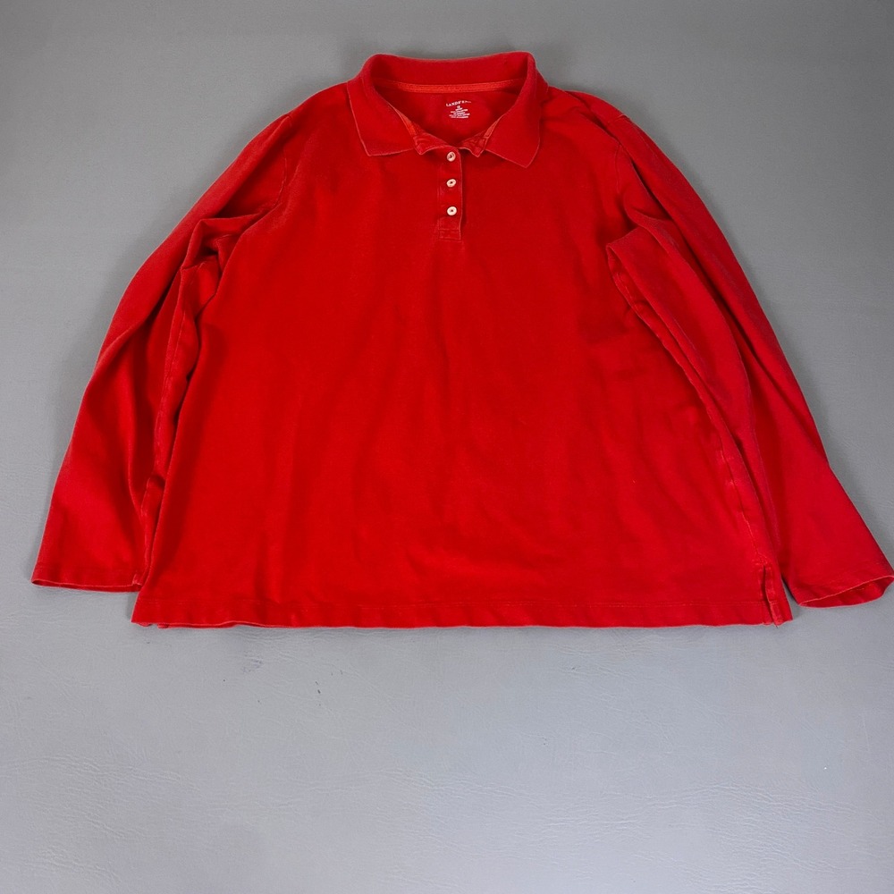 Lands End Polo Shirt Plus Size 16W-18W Women's 1X Red Long Sleeve Pique Cotton*
